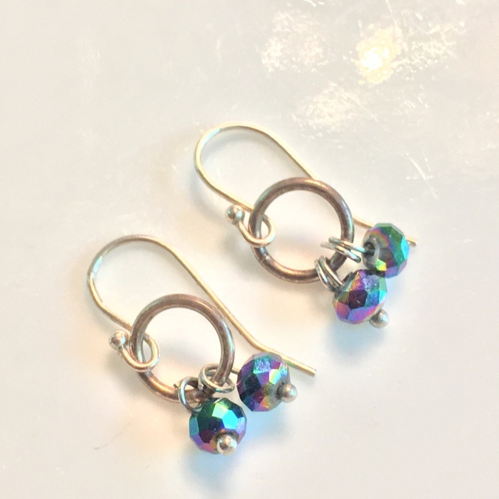 ARTISAN Faceted Vintage Peacock glass bead Doublet Sterling silver Earrings - Picture 4 of 7